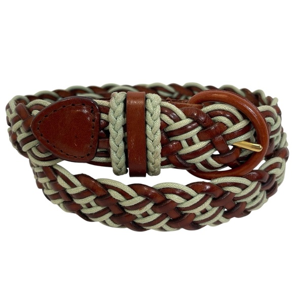 Talbots Woven 2 Tone Genuine Leather Brown Belt with Light Color Cording Size M - Picture 1 of 11